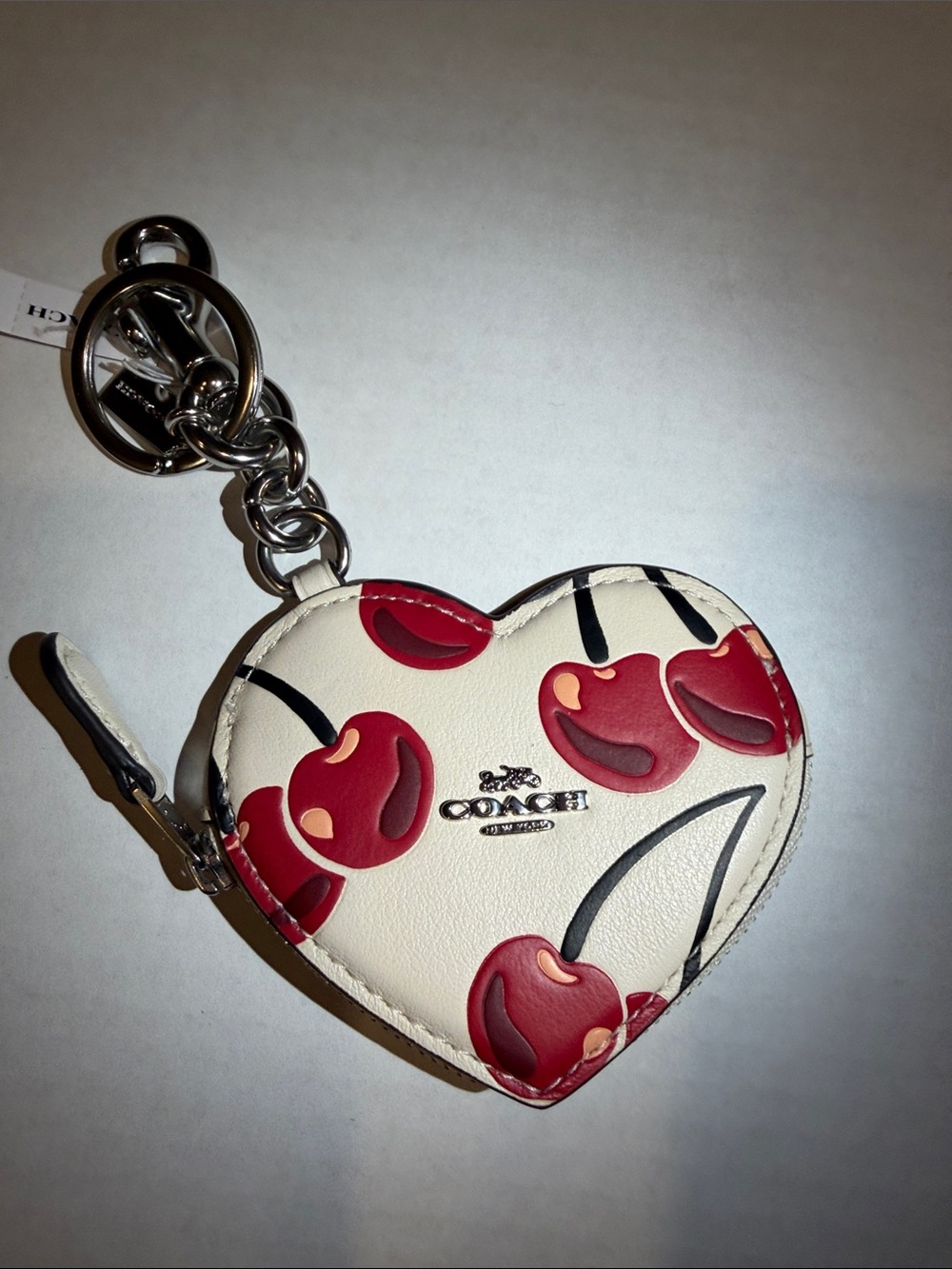 Coach Heart Cherry Coin Case Keyring - White and Red